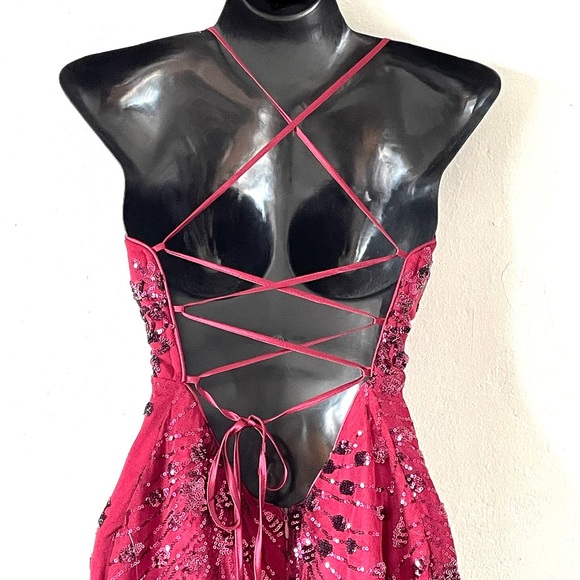 Lulus Keep Glowing Wine Red Sequin Lace-Up Bodycon Mini Dress - Picture 9 of 17